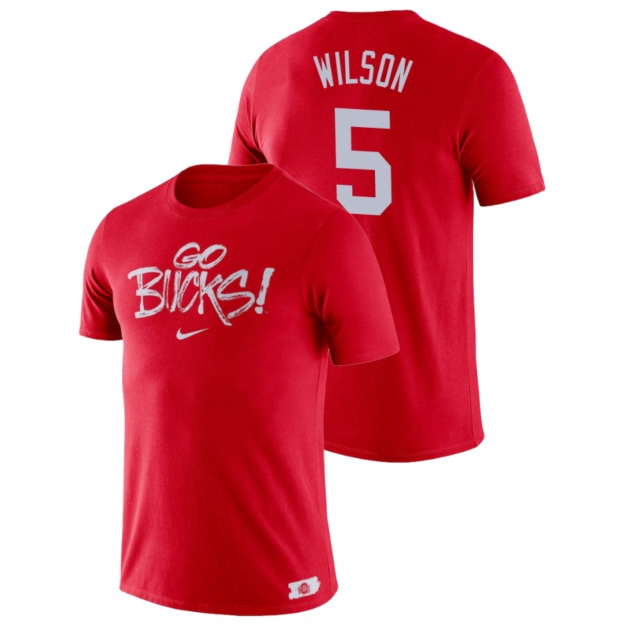 Ohio State Buckeyes Men's NCAA Garrett Wilson #5 Scarlet Brush Phrase College Football T-Shirt PNP6249WY